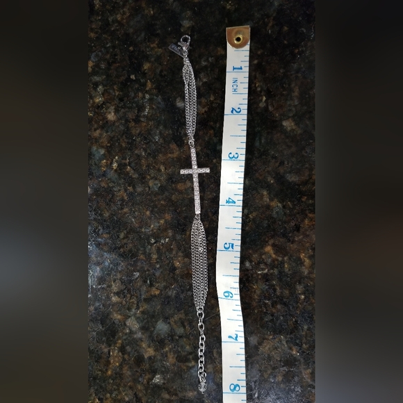 Stainless Steel STEEL X Rhinestone Cross Multi Chain 8" Adjustable Bracelet - Picture 3 of 9